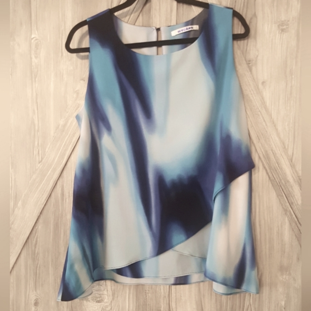 Nygard Blue White Draped Sleeveless Top XL